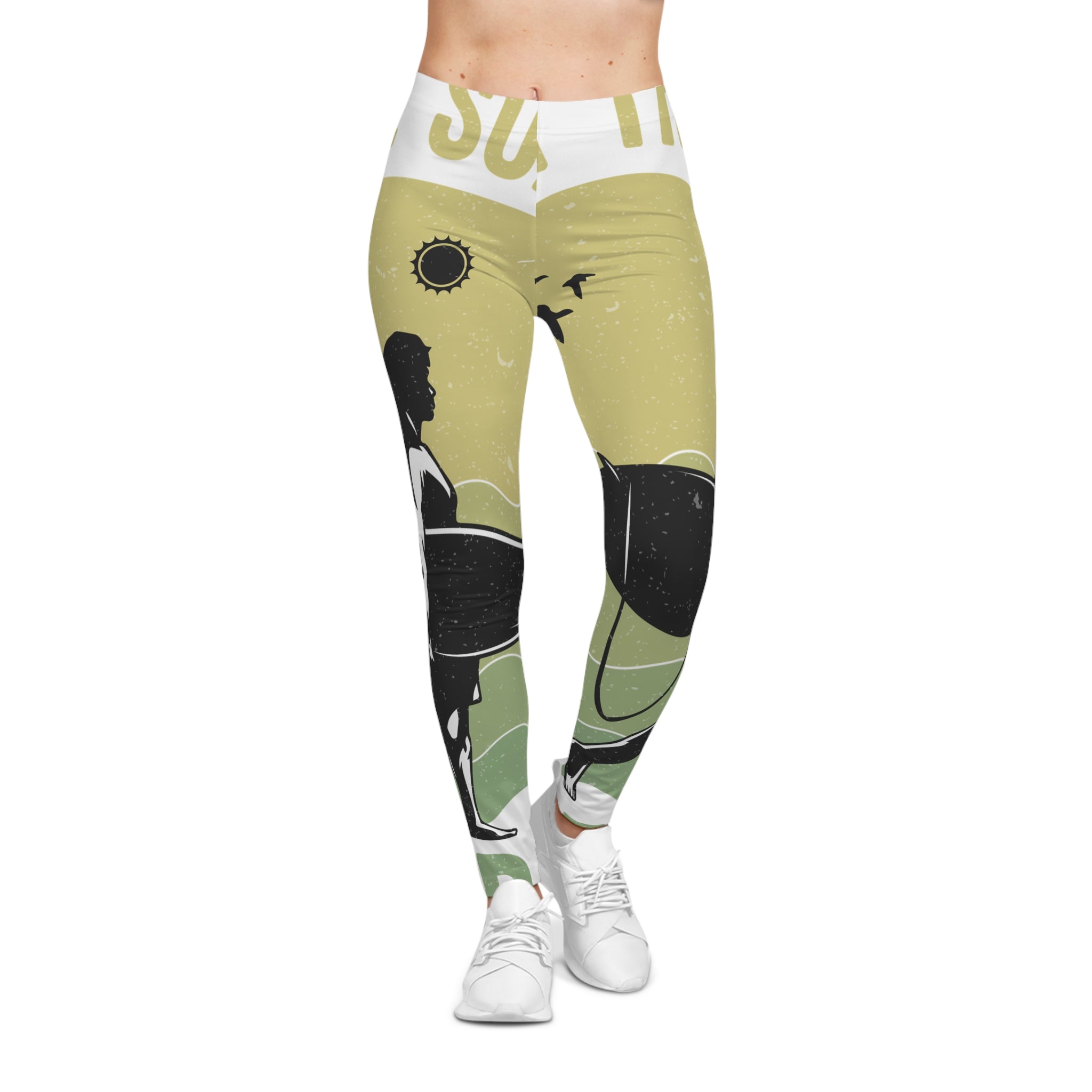 Surf-Inspired Leggings, Beach Style Activewear, Women's Yoga Pants, Summer Leggings, Ocean Print Tights